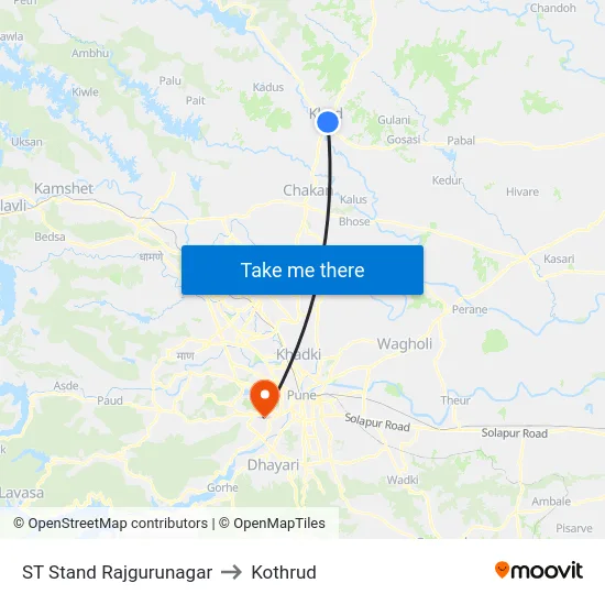 ST Stand Rajgurunagar to Kothrud map