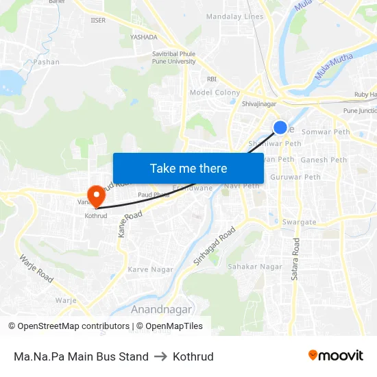 Ma.Na.Pa Main Bus Stand to Kothrud map