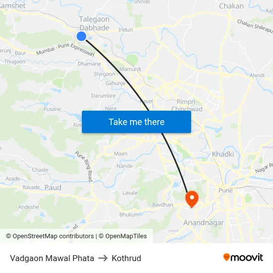 Vadgaon Mawal Phata to Kothrud map
