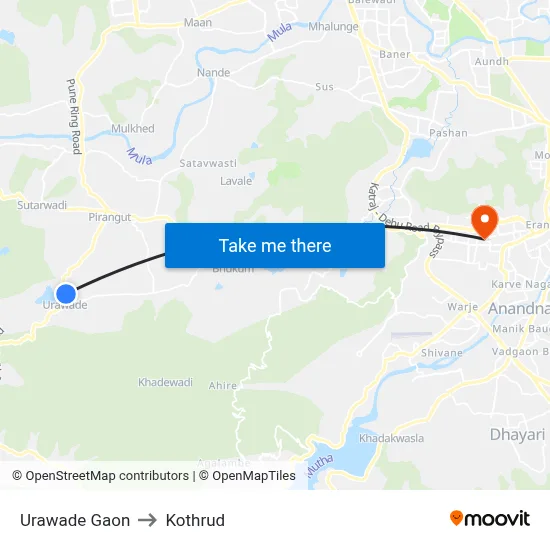 Urawade Gaon to Kothrud map