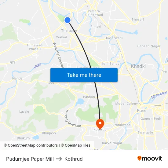 Pudumjee Paper Mill to Kothrud map