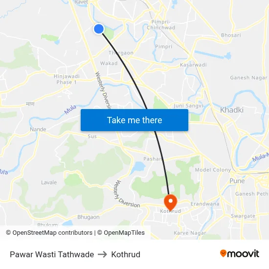 Pawar Wasti Tathwade to Kothrud map