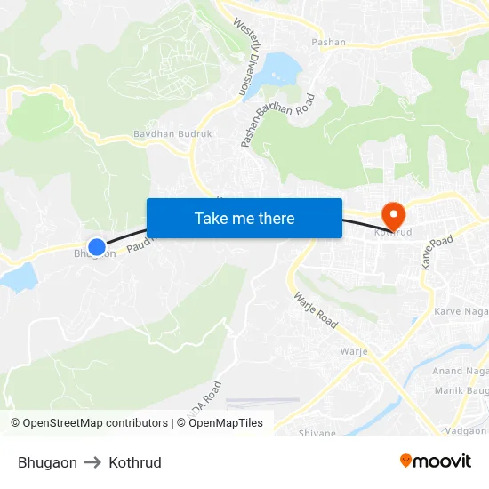Bhugaon to Kothrud map