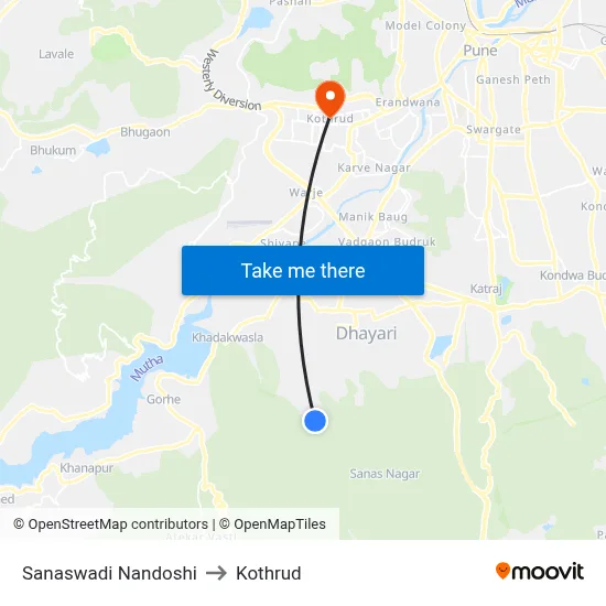 Sanaswadi Nandoshi to Kothrud map