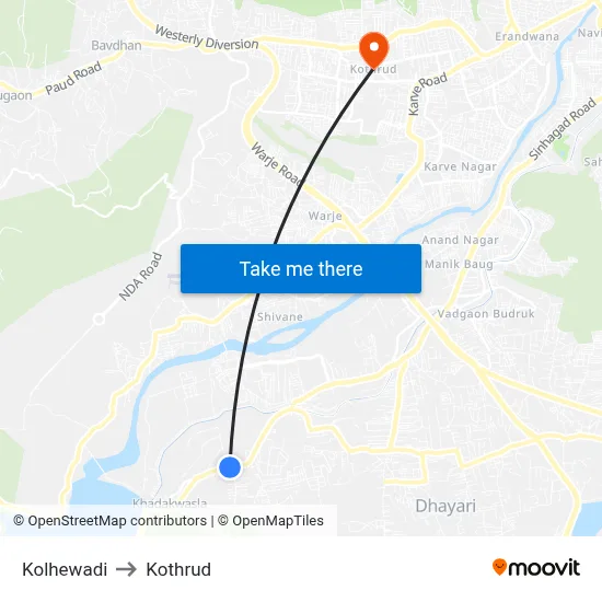 Kolhewadi to Kothrud map