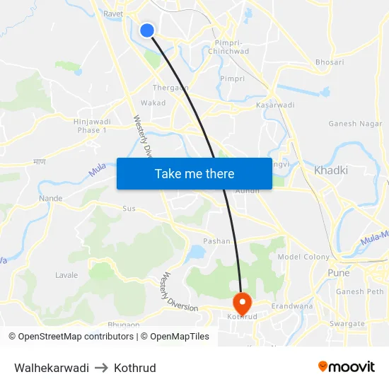 Walhekarwadi to Kothrud map