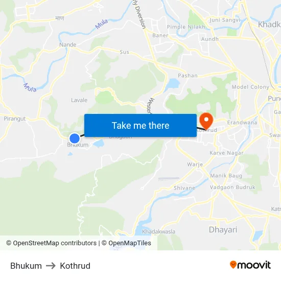 Bhukum to Kothrud map