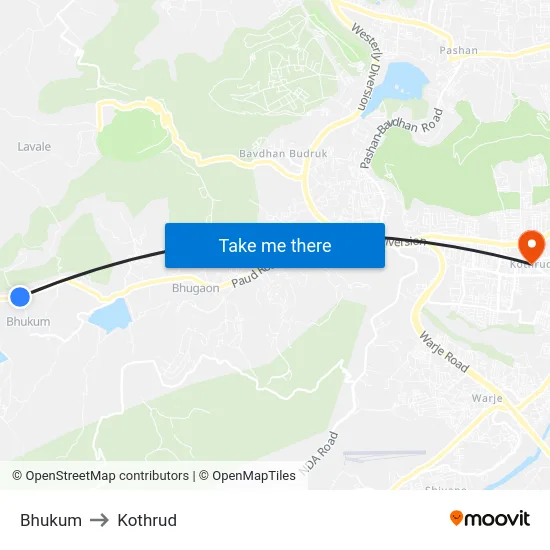 Bhukum to Kothrud map