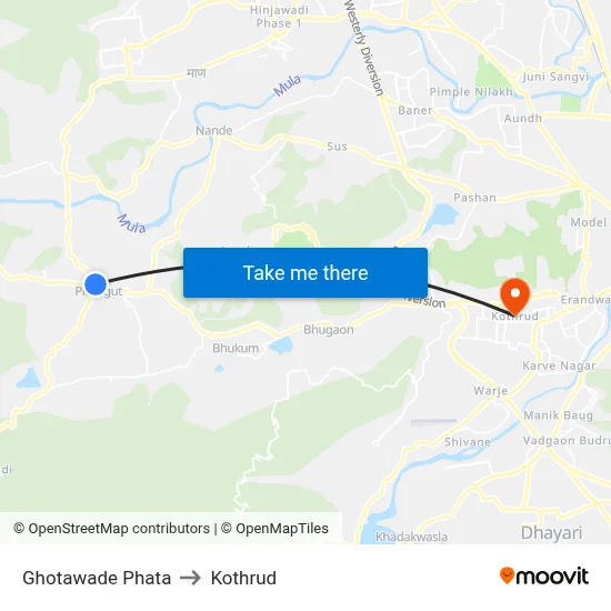 Ghotawade Phata to Kothrud map
