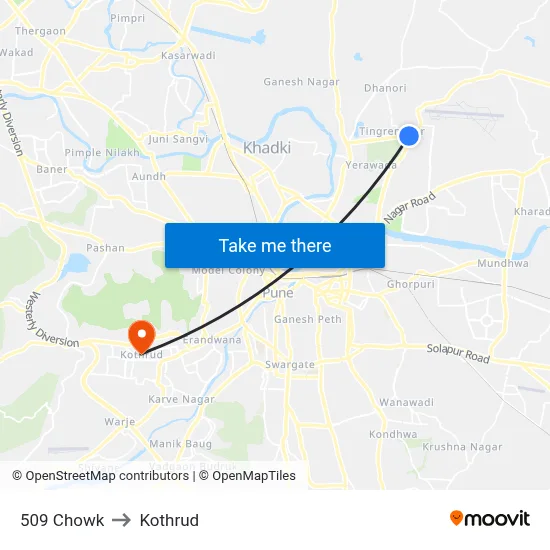 509 Chowk to Kothrud map