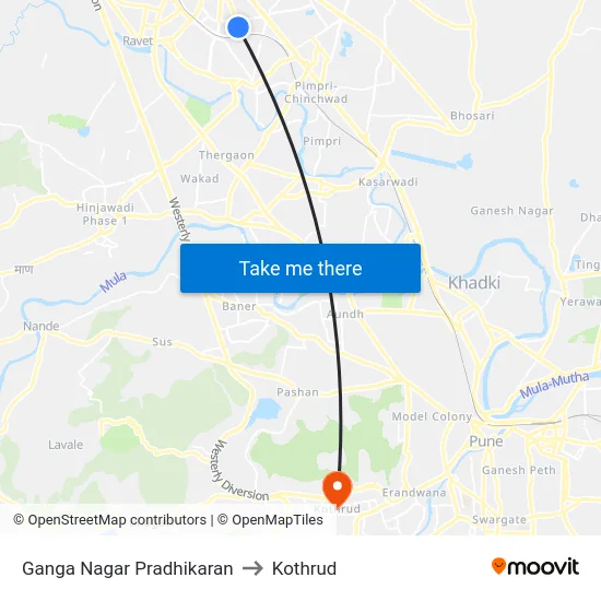Ganga Nagar Pradhikaran to Kothrud map