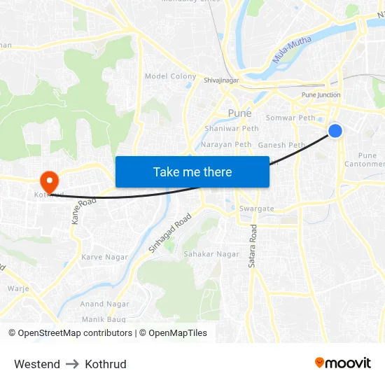 Westend to Kothrud map