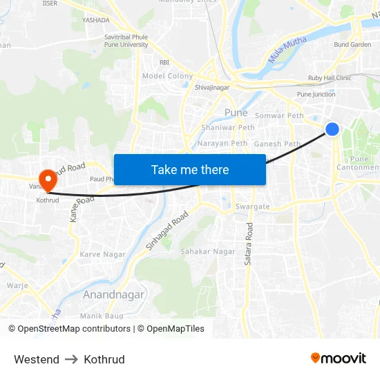 Westend to Kothrud map