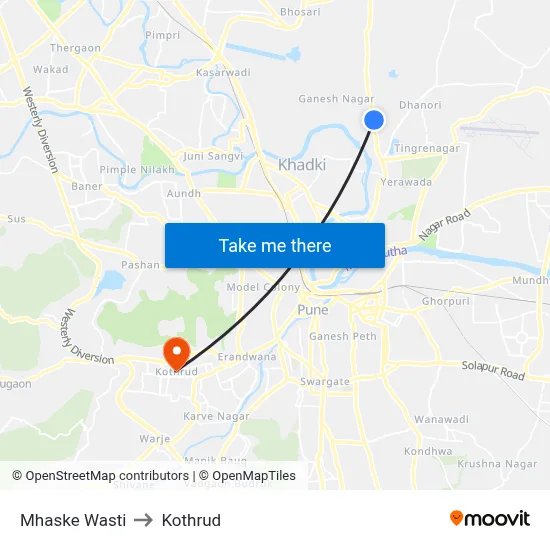 Mhaske Wasti to Kothrud map
