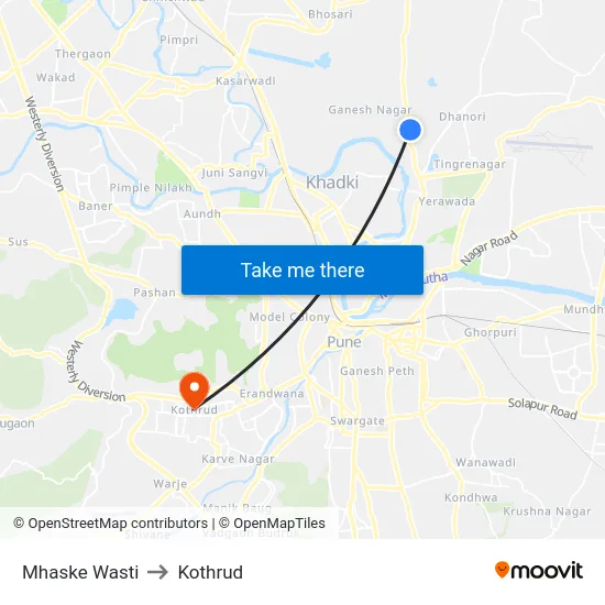 Mhaske Wasti to Kothrud map