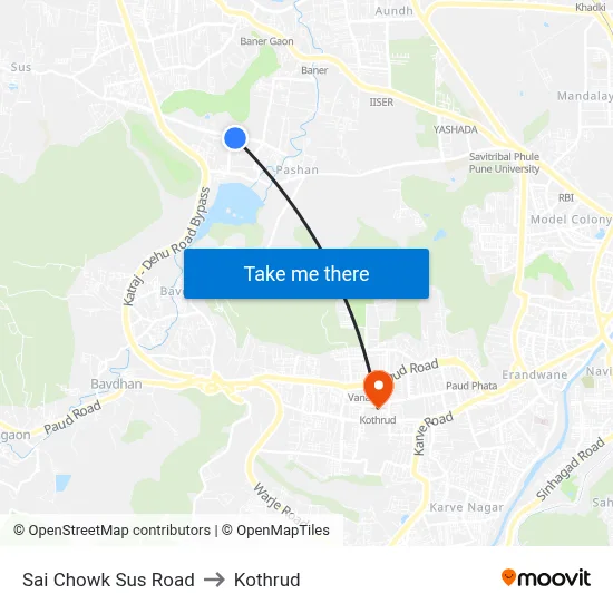 Sai Chowk Sus Road to Kothrud map