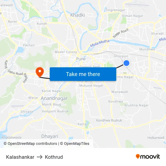 Kalashankar to Kothrud map