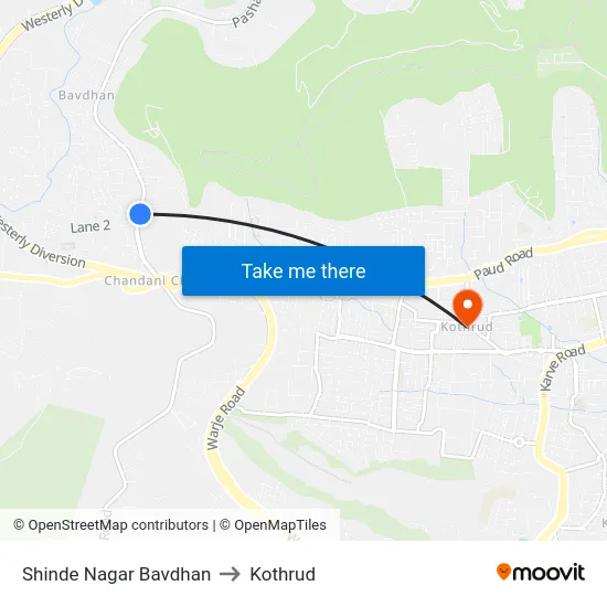 Shinde Nagar Bavdhan to Kothrud map