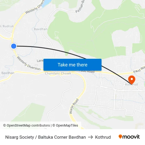 Nisarg Society / Baltuka Corner Bavdhan to Kothrud map