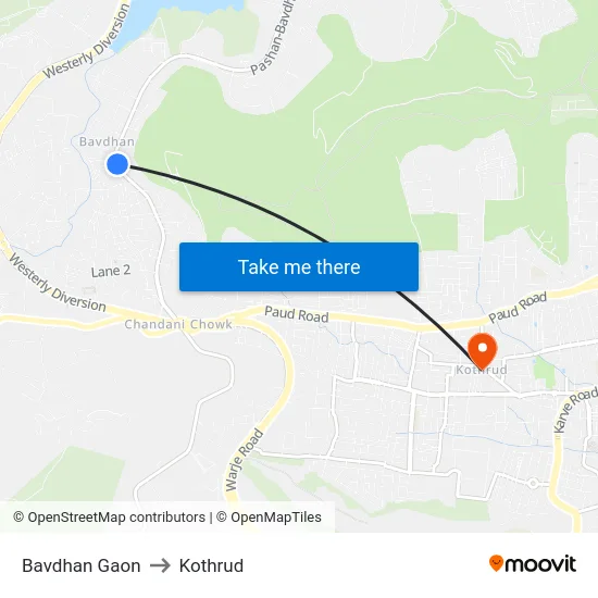 Bavdhan Gaon to Kothrud map