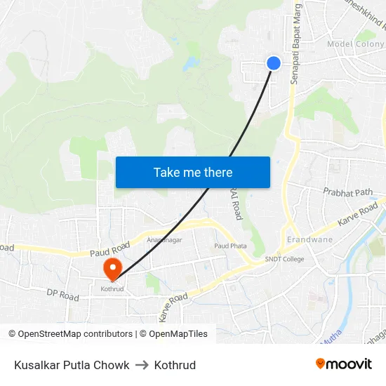 Kusalkar Putla Chowk to Kothrud map