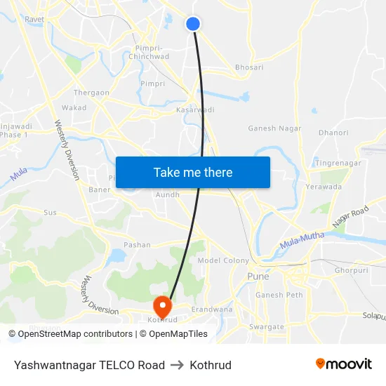 Yashwantnagar TELCO Road to Kothrud map