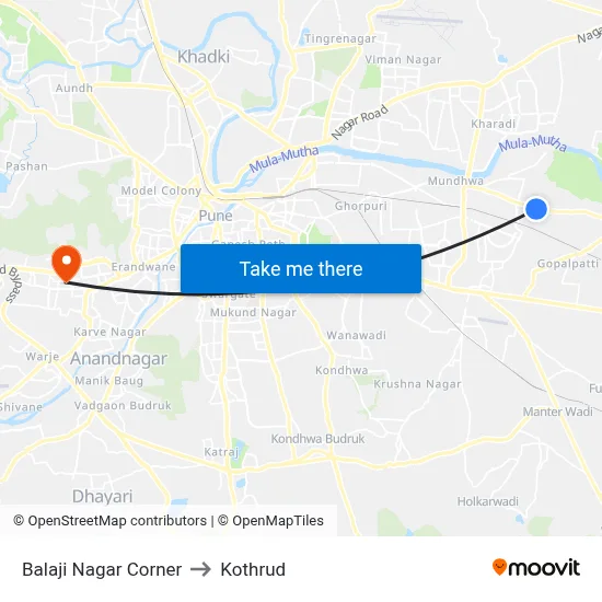Balaji Nagar Corner to Kothrud map