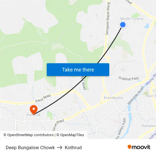 Deep Bungalow Chowk to Kothrud map