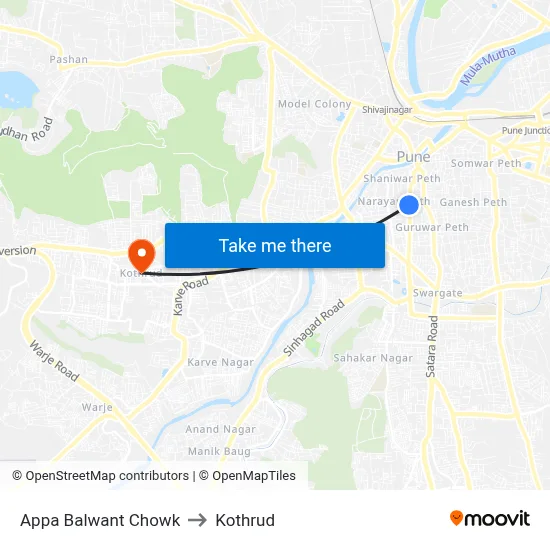 Appa Balwant Chowk to Kothrud map