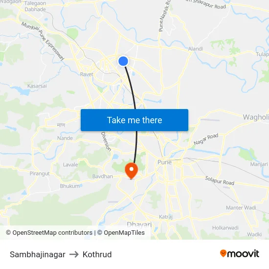 Sambhajinagar to Kothrud map