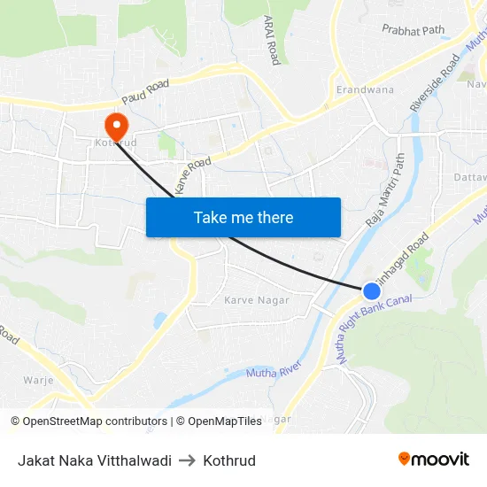 Jakat Naka Vitthalwadi to Kothrud map