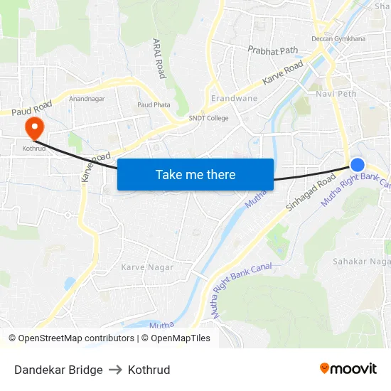 Dandekar Bridge to Kothrud map