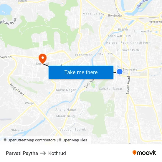 Parvati Paytha to Kothrud map