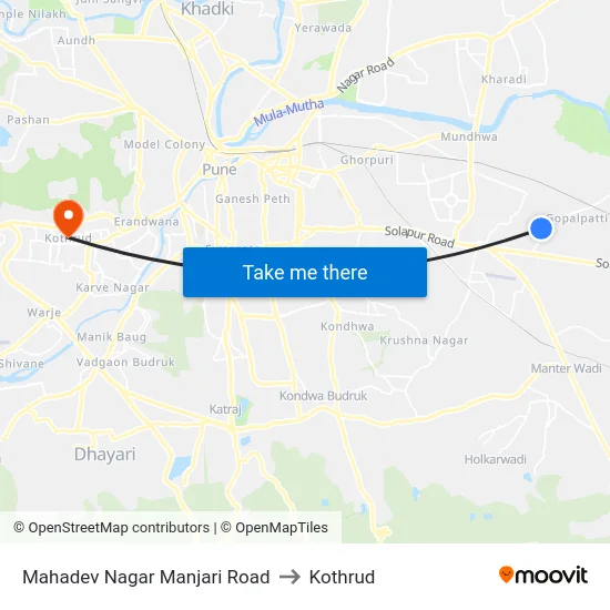 Mahadev Nagar Manjari Road to Kothrud map