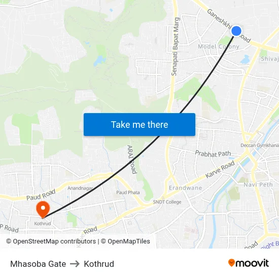 Mhasoba Gate to Kothrud map