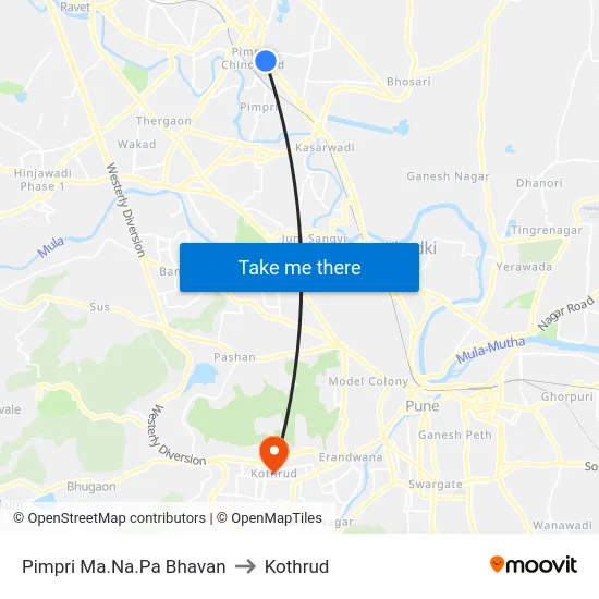 Pimpri Ma.Na.Pa Bhavan to Kothrud map