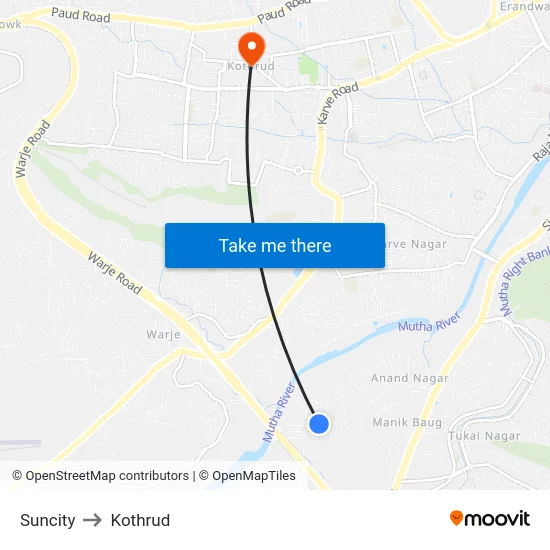 Suncity to Kothrud map
