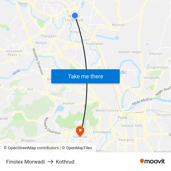Finolex Morwadi to Kothrud map