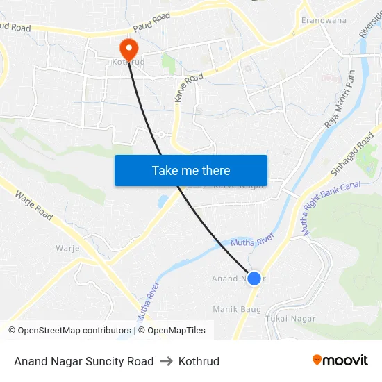 Anand Nagar Suncity Road to Kothrud map