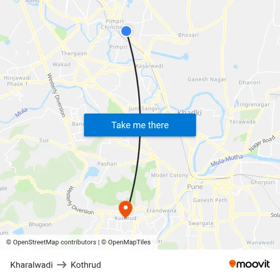 Kharalwadi to Kothrud map
