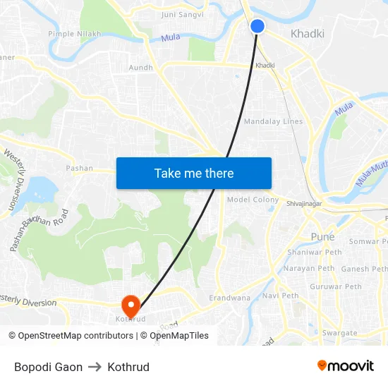 Bopodi Gaon to Kothrud map