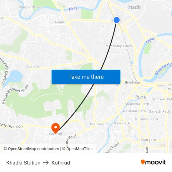 Khadki Station to Kothrud map