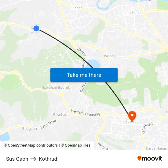 Sus Gaon to Kothrud map