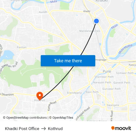 Khadki Post Office to Kothrud map