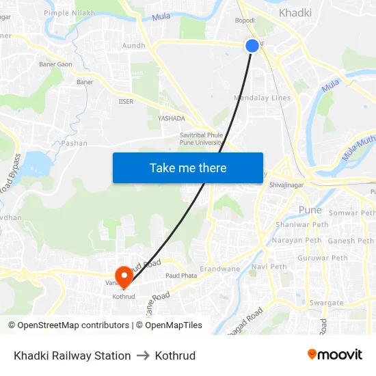 Khadki Railway Station to Kothrud map