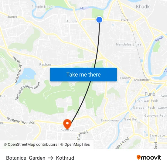 Botanical Garden to Kothrud map