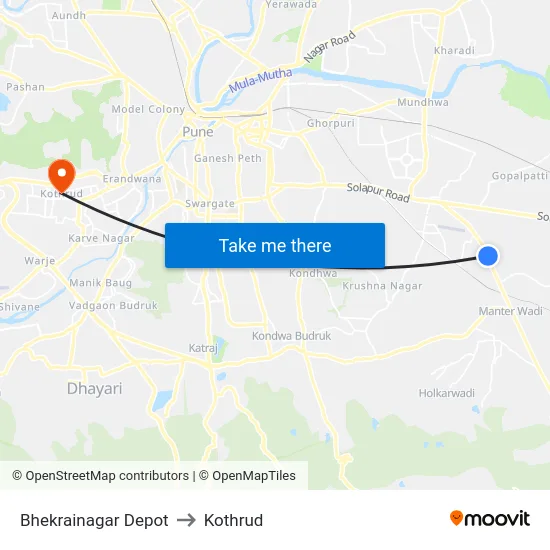 Bhekrainagar Depot to Kothrud map