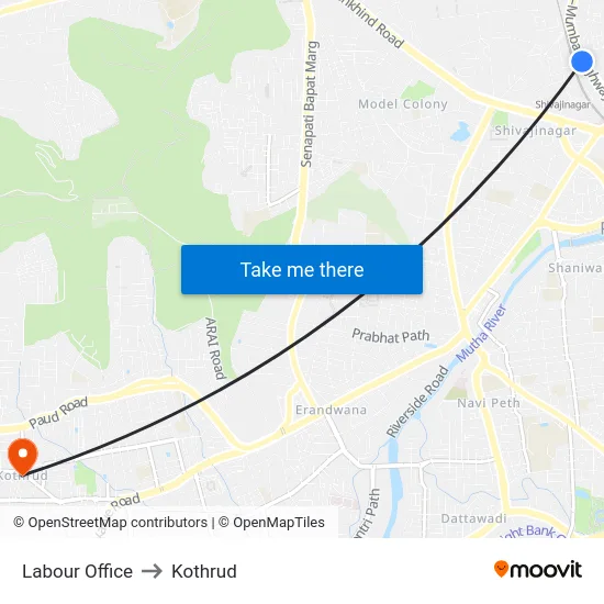 Labour Office to Kothrud map