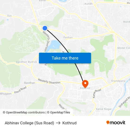 Abhinav College (Sus Road) to Kothrud map