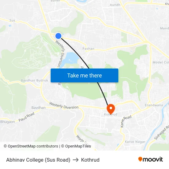 Abhinav College (Sus Road) to Kothrud map